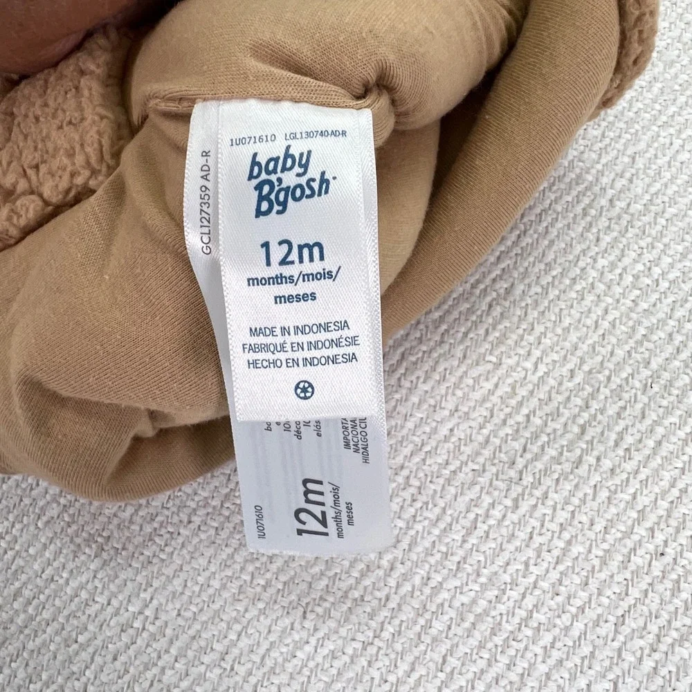 OshKosh B'gosh Baby Teddy Fleece Vestback Overalls Baby 12M Brown Teddy Bibs